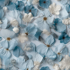 Blue Pressed Flowers Seamless Patterns