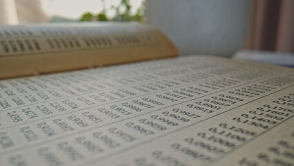 Mathematical Tables Book with Lists of Numbers Showing Results of Calculation of Functions in Trigonometry