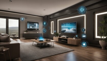 Internet of Things concept with smart home featuring various connected devices and appliances - AI