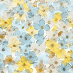 Blue and Yellow Pressed Flower Seamless Patterns