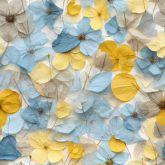 Blue and Yellow Pressed Flower Seamless Patterns