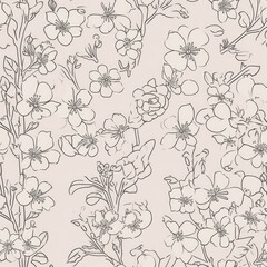 Cherry Blossom Illustrations Seamless Wallpaper Designs