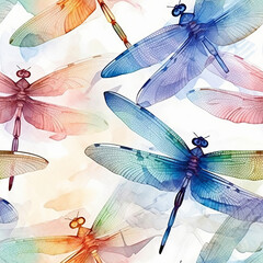 Dragon Fly Water Color Seamless Tiling Pattern