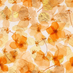 Golden Pressed Flowers Seamless Tiling Pattern