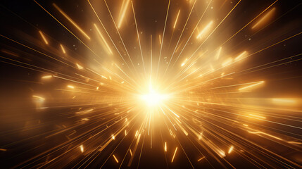 Golden light rays effect with geometric shapes.