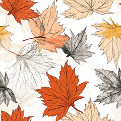 Autumn Leaves Sumi Water Color Seamless Patterns