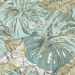 Monstera Gilded Leaves Seamless Patterns
