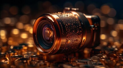 Fototapeta na wymiar Vintage Glass Bottle Camera Lens: Retro Equipment for Closeup Photography, generative AI