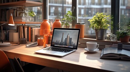 Cartoon nature landscape with mountain in forest deciduous trees trunks clearance