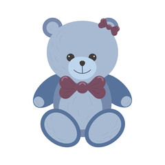 Childrens toy for boy blue teddy bear. For interior decoration, postcards, packaging. Vector illustration.