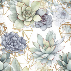 Succulents Water Color Seamless Patterns