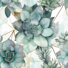 Succulents Water Color Seamless Patterns