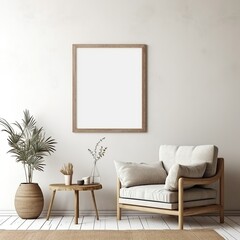 Mockup Old wooden frame in interior background Mock up | Generative AI