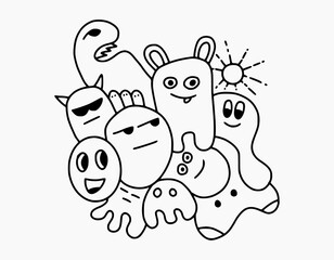 Hand-drawn doodle with black line. Creative abstract illustration that suitable for sticker, drawing book, cover. Isolated on white background