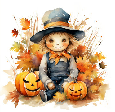 recommend clip art: Autumn Harvest, Whimsical Watercolor Scarecrow and Pumpkin Thanksgiving Card Ornament