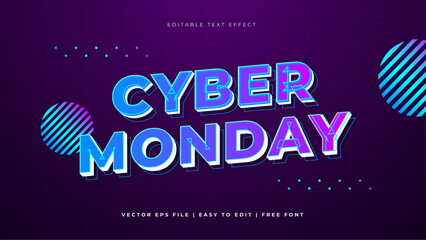 Blue and violet cyber monday modern typography premium editable text effect