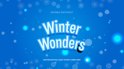 Modern winter wonders editable text effect in background. Suitable for tourism promotional banner, brochure template etc.. Typhography logo