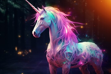Obraz na płótnie Canvas Prismatic Majesty: Unicorn's Neon Skin Casts a Magical Glow 