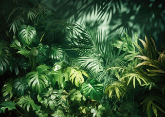 Beautiful indoor plants on a flat background, isolated, sunlight, dappled shadows