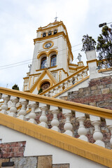 colonial church built on top of a mountain. cathedral in the neighborhood of Egypt in Bogota Colombia. church representative of marginal neighborhoods. 