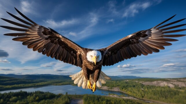 freedom american eagle flying on sky bird of prey wildlife