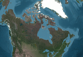 Canada HD satellite Image NASA with states outlines