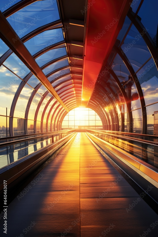 Poster the sun is setting in the middle of a tunnel. generative ai.