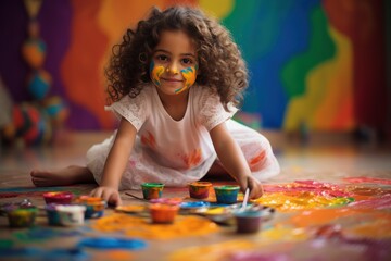 Colorful Adventures: Young Girl Engaging in Playful Creativity
