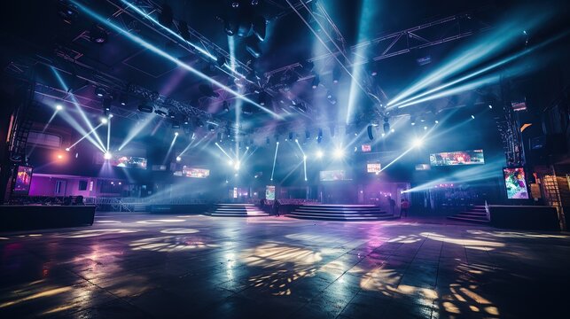 Concert stage with spotlights. show and scene, entertainment disco party.