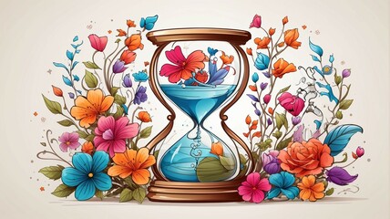 Fototapeta premium illustration of hourglass and flowers. Generative AI