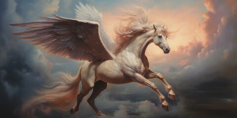Obraz na płótnie Canvas illustration of Pegasus, oil painting, generative AI
