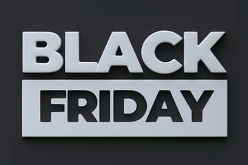 Black Friday text on black background. 3D render illustration