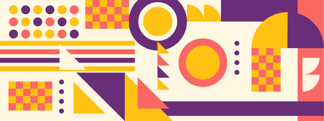 Colorful geometric mosaic pattern illustration with creative abstract shapes. Modern Scandinavian style background print.
