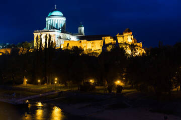 Fototapeta na wymiar Photo of Basilica on the hills of the evening Esztergom in Hungary outdoor.