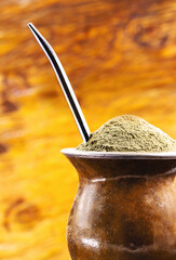 Chimarrão with yerba mate, a traditional drink from Brazil and South America, served hot.