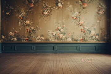 Empty interior room with luxury wallpaper.