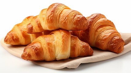 Freshly baked croissants with a plain background. Generative AI. 