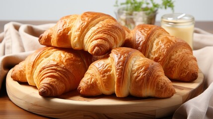 Fototapeta premium Freshly baked croissants with a plain background. Generative AI. 