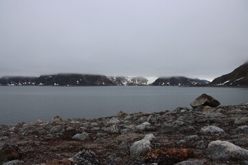 Rocky shoreline of Outer Norway Island, Svalbard, Norway.