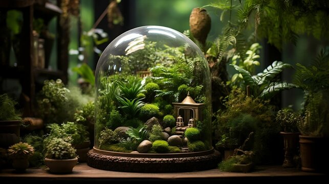 Whimsical terrarium capturing a tiny world of greenery
