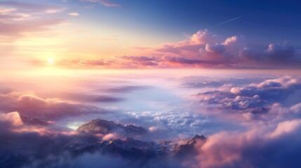 Fototapeta premium Aerial view White clouds in blue sky. Top. View from drone. Aerial bird's eye. Aerial top view cloudscape. Sky background