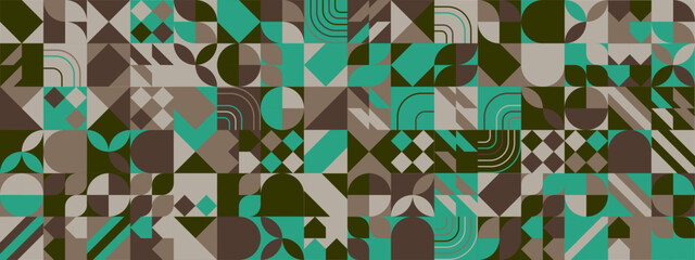 Brown green and grey modern geometric banner with shapes