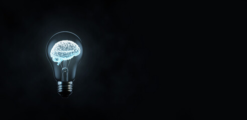AI, Brain data creative in light bulb, Science and artificial intelligence technology, Innovation for futuristic. 
3D illustration, 3D rendering.