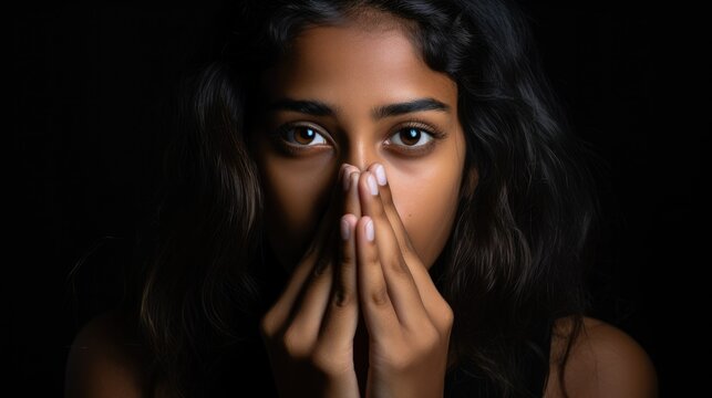 Hich contrast low key close up of a Pretty 18 years old girl - stockphoto concepts