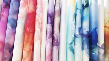 white fabric with a watercolor abstract pattern in pastel colors. Lots of thin chiffon white fabric.