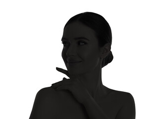 Silhouette of one woman isolated on white