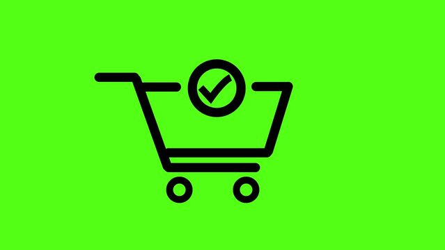  Shopping cart with check mark icon, simple deign supermarket basket with approved icon motion background. k1_836