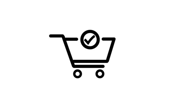  Shopping cart with check mark icon, simple deign supermarket basket with approved icon motion background. k1_838