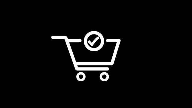  Shopping cart with check mark icon, simple deign supermarket basket with approved icon motion background. k1_839