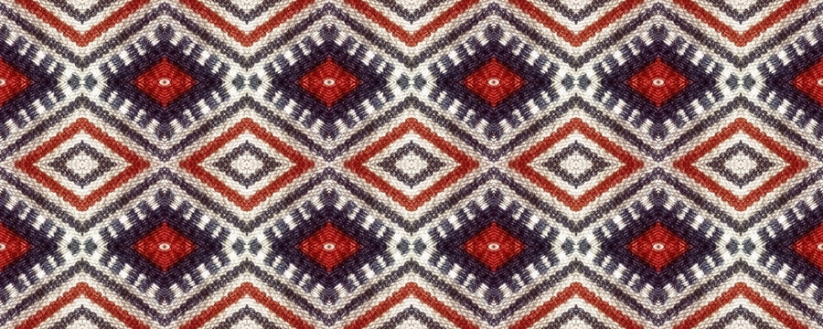 Seamless Ethnic Ornament. Woven Tapestry with Red